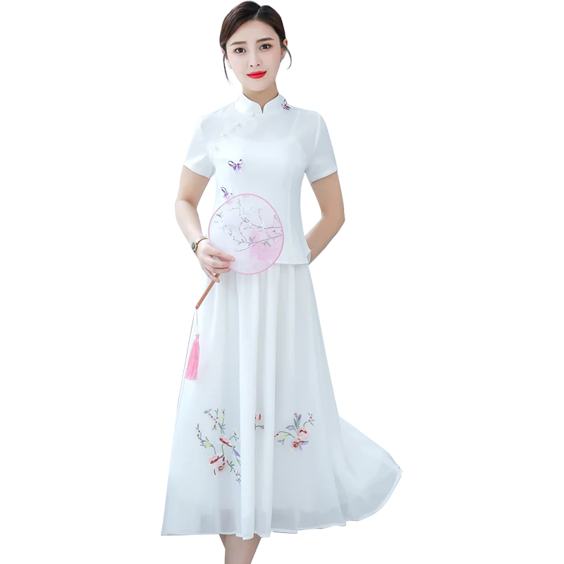 Женское платье-Ципао костюм из двух предметов летний женский в китайском стиле с