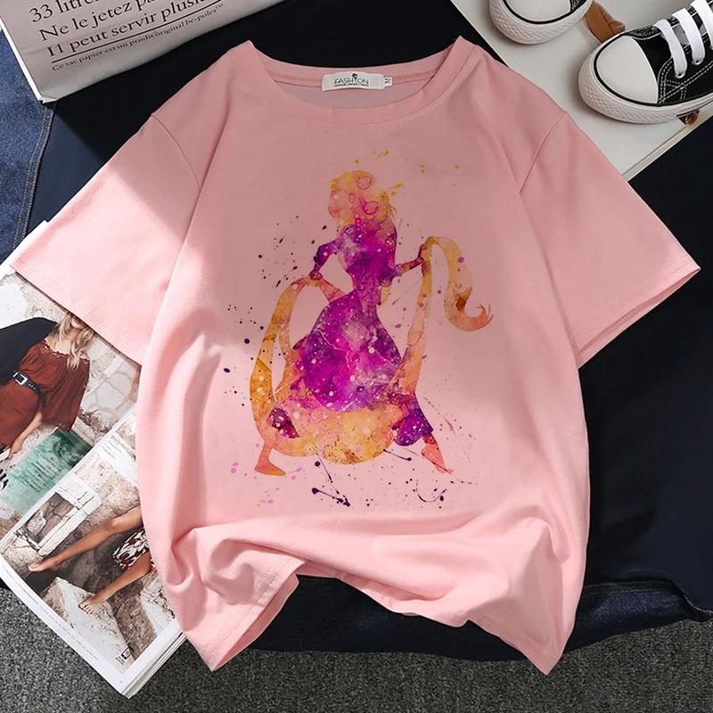 

Футболка женская летняя розовая с графическим принтом, модный топ в стиле Харадзюку, с принтом Принцессы Диснея, Y2k