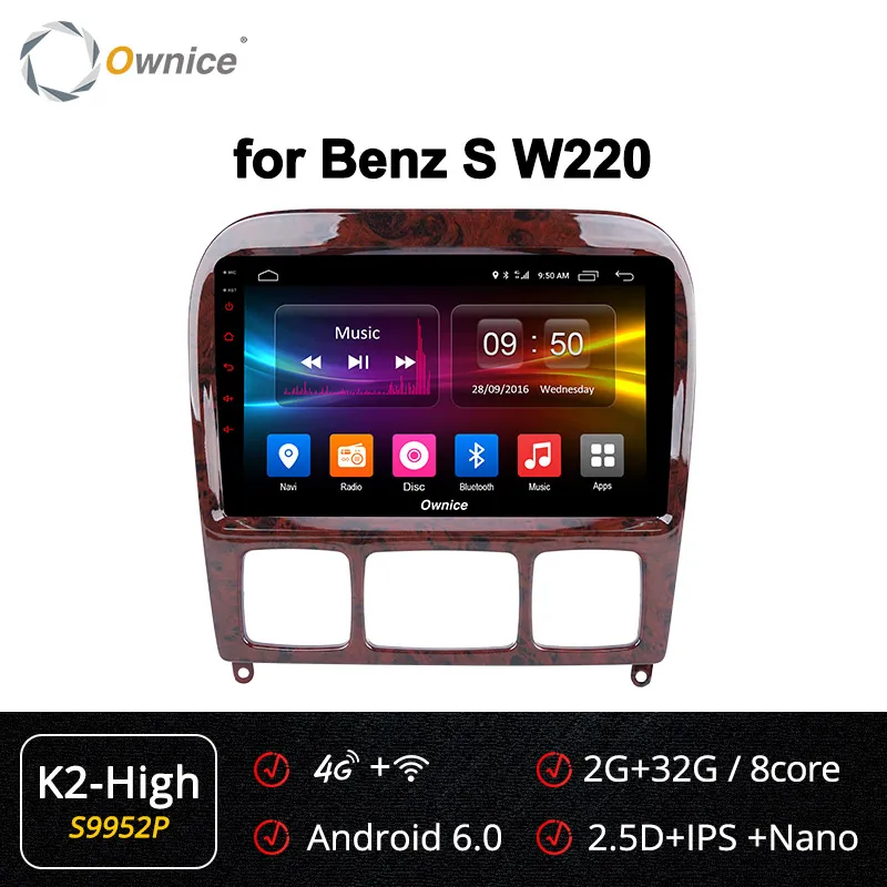 S9952 K2-High " Ownice K3 K5 K6 2 Din Android 9,0 Автомобиль Радио DVD плеер для автомобиля Mercedes Benz W220 W215 S280 S320 S350 S400 S500 CL600 S Class gps - Цвет: S9952 K2-High