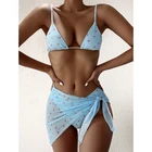 Женский треугольный купальник Mossha, винтажный бикини из 3 предметов с высоким вырезом и сетчатой юбкой, пляжная одежда 2021