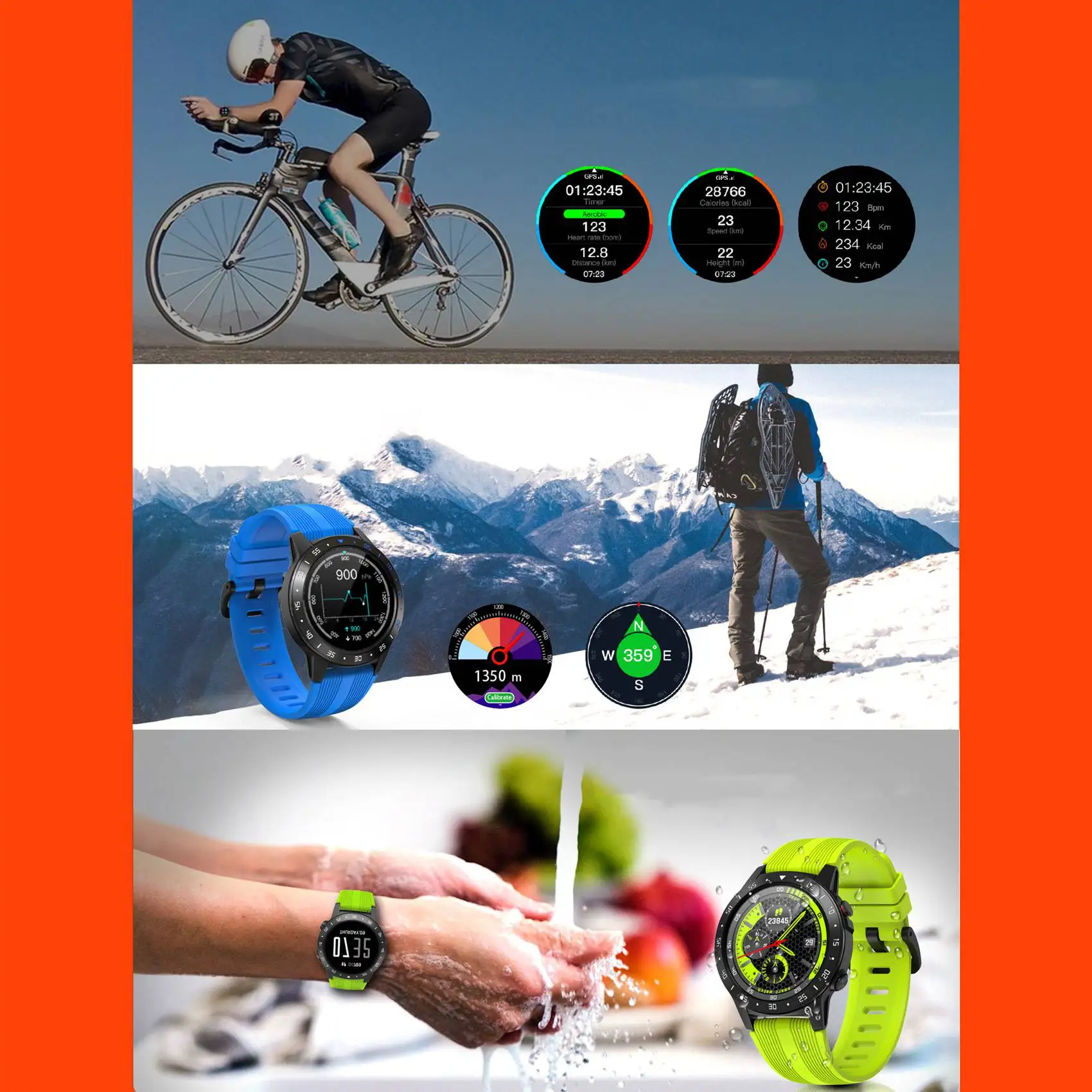 

Smart Watch Waterproof Sport Outdoor Band with Sim Card Heart Rate Blood Pressure Monitor Watch for iPhone Android