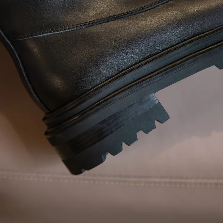 

MLJUESE 2021 women ANKLE boots Cow leather Winter short plush Round Toe Lace-Up High heels female Riding boots size 39