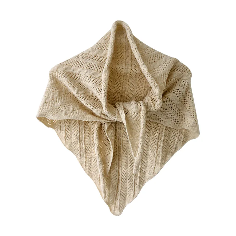 

Triangular Knitted Hollowed-out Shawl Warm Neck Cover Poncho Cape Large Wraps For Women Female Fashion Pashmina Scarf