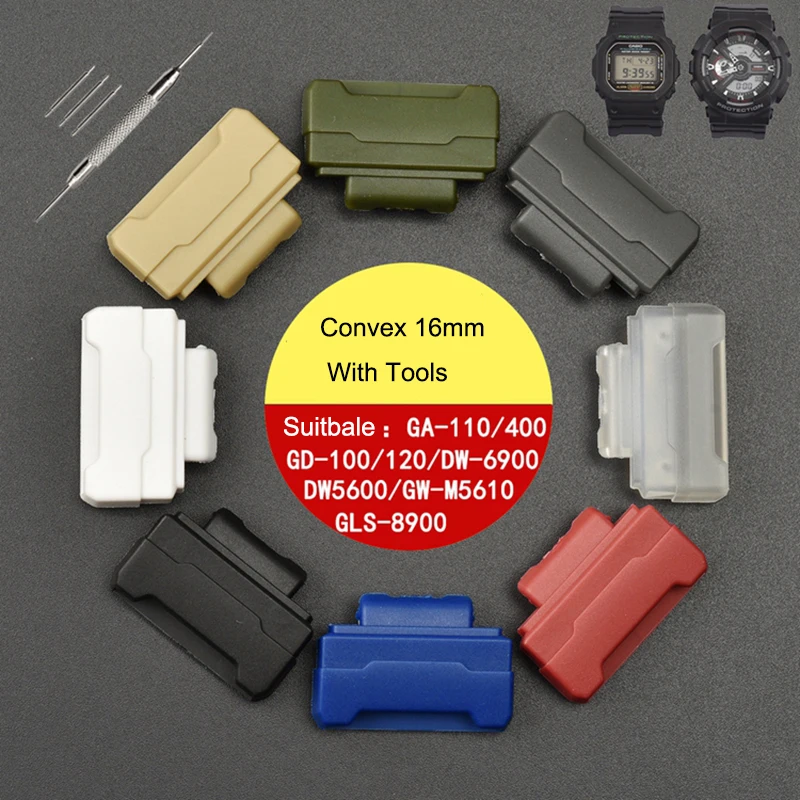 

16mm Watch Band Adapter Strap Connector For Casio g-shock DW5600 DW-5600 GA110 GA-100/120/150 GA400 GA700 Belt w Pin Buckle tool