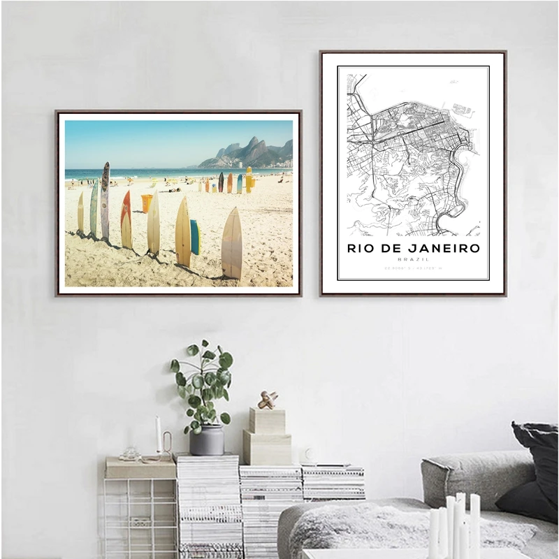 Карта города Рио де Жанейро из Бразилии Художественная печать плакат Настенный