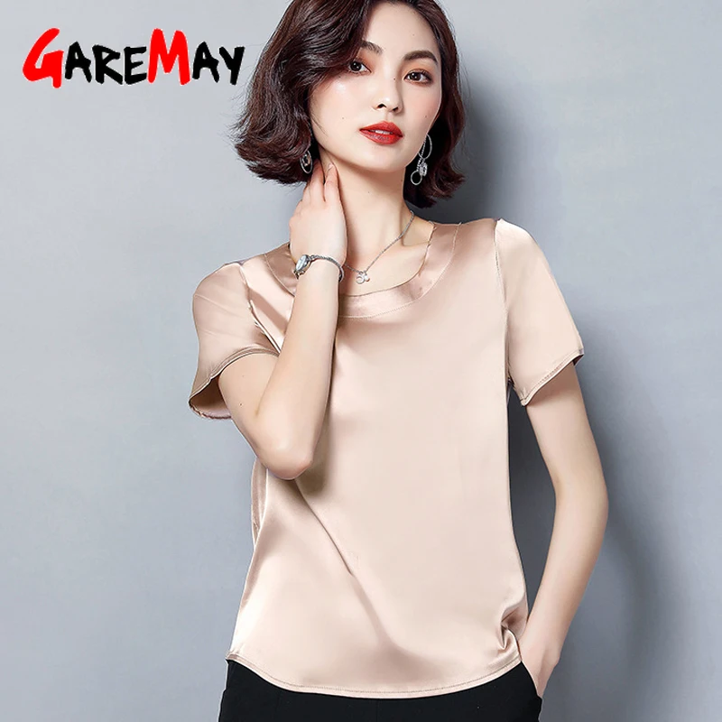 Блузка женская с коротким рукавом элегантная Базовая размера плюс атласная