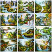 3d embroidery waterfall full squareround 5d diy diamond painting mountain landscape rhinestone picture spring mosaic home decor