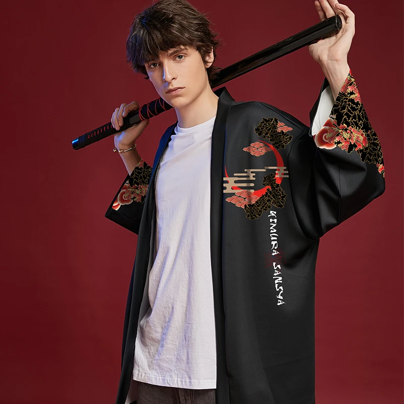 Мужское кимоно с принтом в китайском стиле кардиган куртка рубашки ветровка