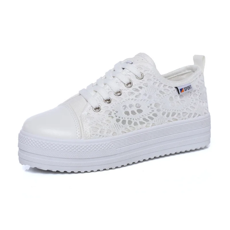 

Women shoes 2021 fashion summer casual white shoes cutouts lace canvas hollow breathable platform flat shoes woman sneakers