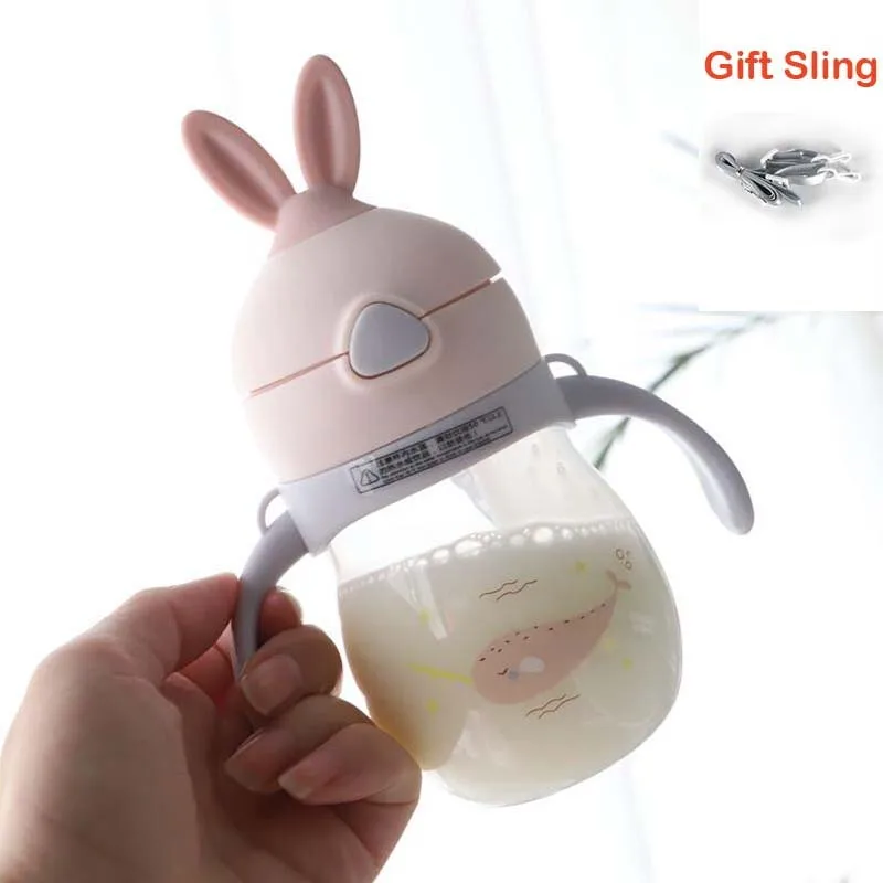 Pink Rabbit Bottle 320 мл Красивая Детская Бутылочка новорожденные дети учатся Кормление Питьевая бутылочка для кормления детей сок вода тренировочная чашка гаррафа Infantil - Цвет: Pink Rabbit Bottle