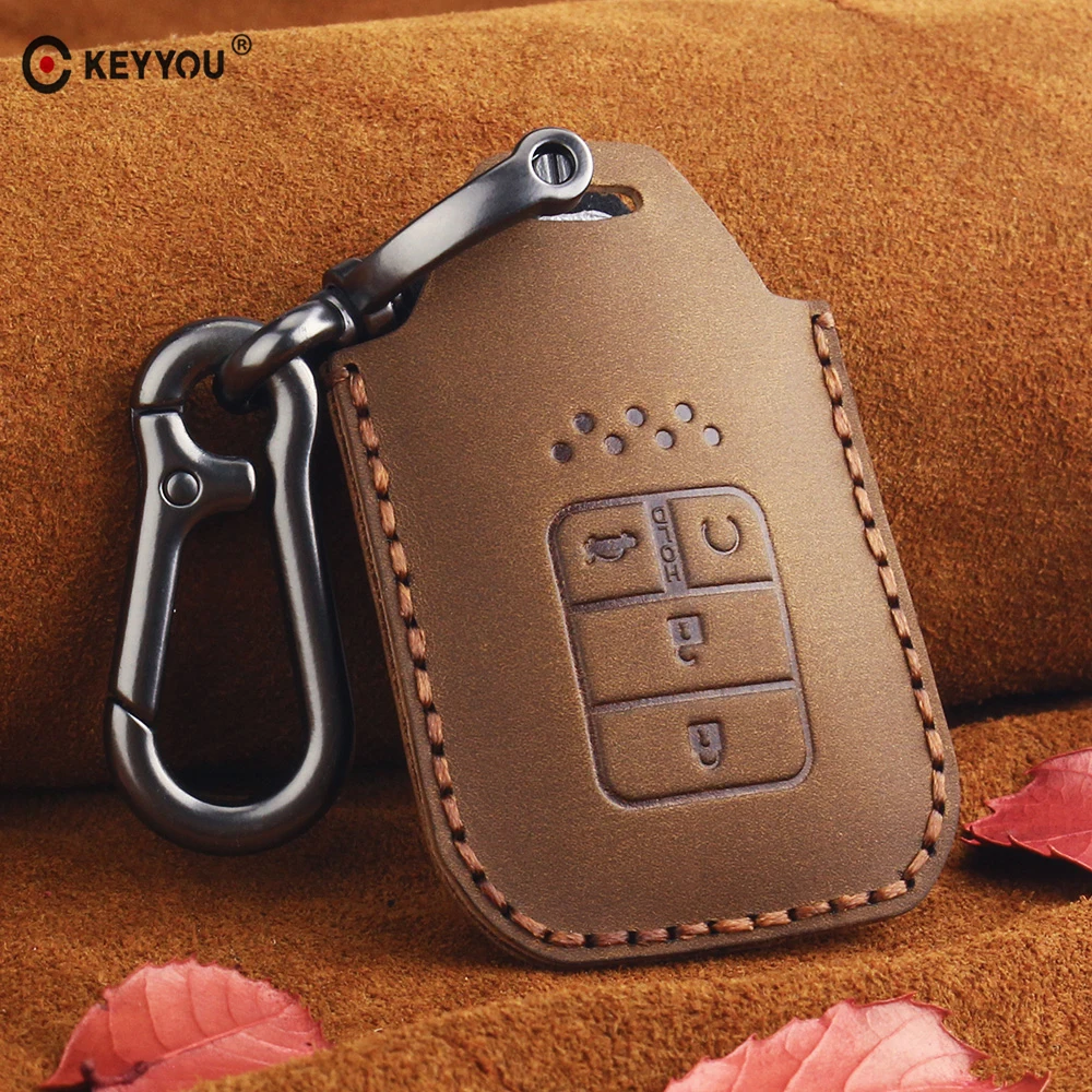 Фото KEYYOU 2/3/4 кнопки из натуральной кожи брелок для ключей автомобиля чехол Honda Civic Jazz