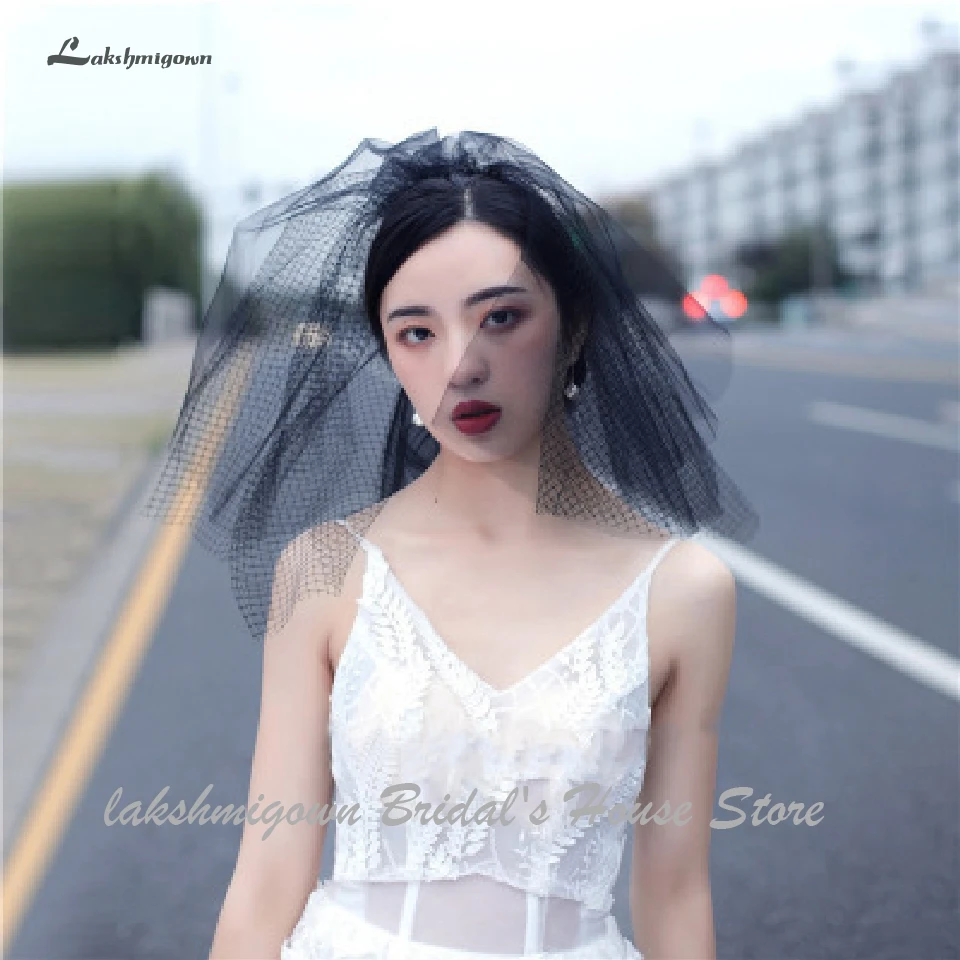 Lakshmigown Готическая короткая вуаль из тюля белая свадебная вуаль 4 слоя Черные Свадебные аксессуары