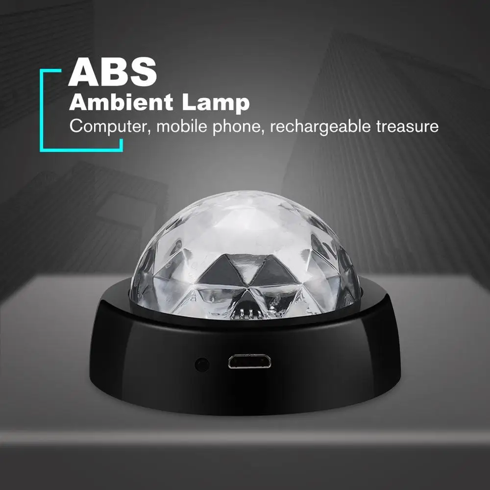 Светодиодный USB автомобильный атмосферный светильник со звуковым управлением