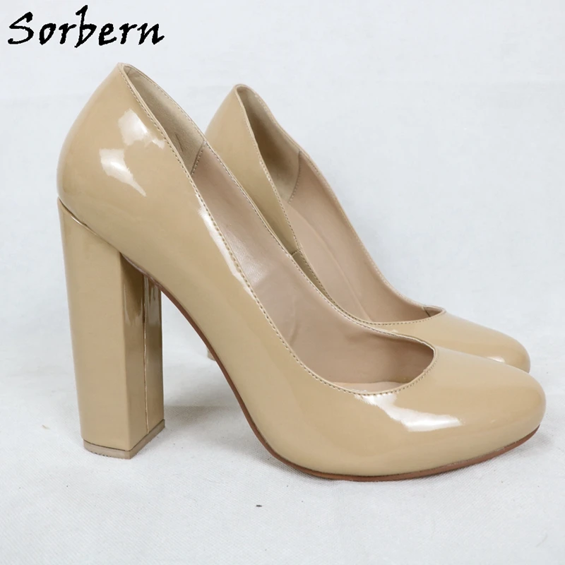 Chunky High Heel Round Toe Slip-On Shoes for Women - Sorbern Heel Women's Pump Shoes - Big Size Unisex Custom Colors image 6