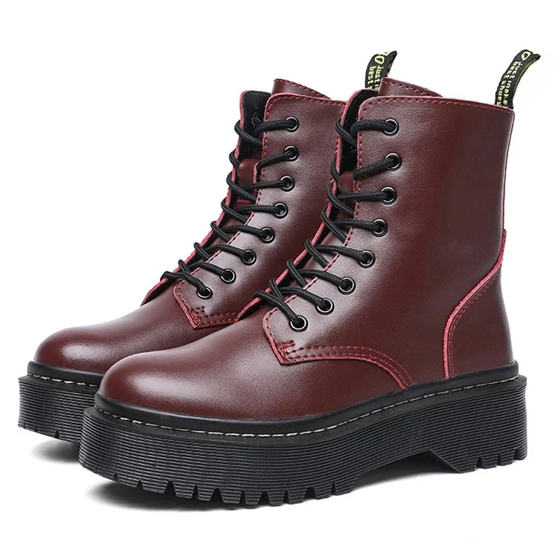 

Женские ботинки Martin из натуральной кожи, модные ботинки на платформе, плюшевые теплые зимние ботинки, мотоциклетная обувь, большой размер 41