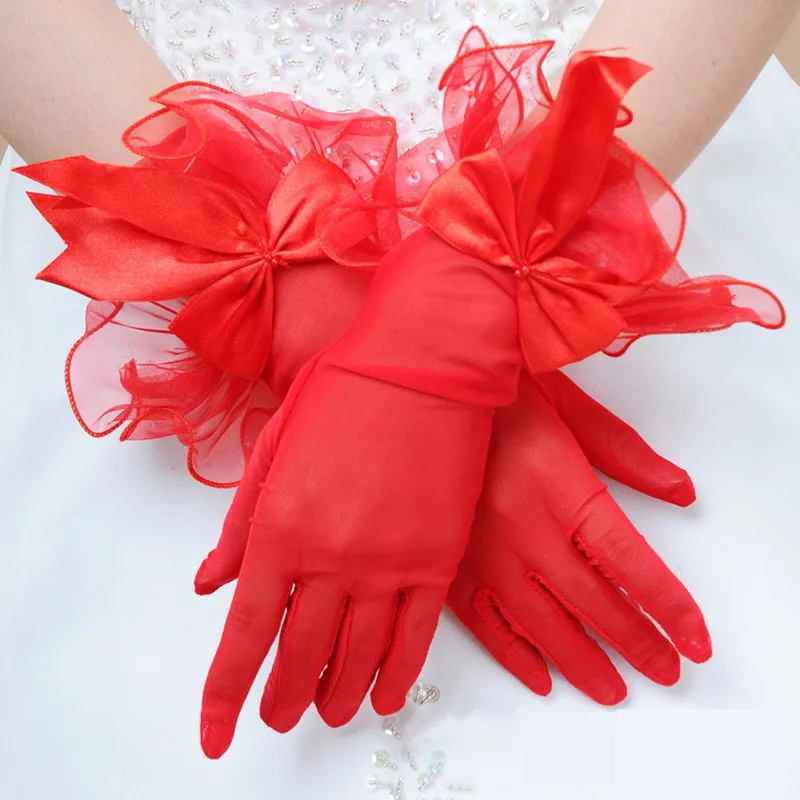 

New Fashion Bride Gloves Lace Bow-knot with Fingers Short White Glove Wedding Dress Accessories Photo Props Lady Party Glove