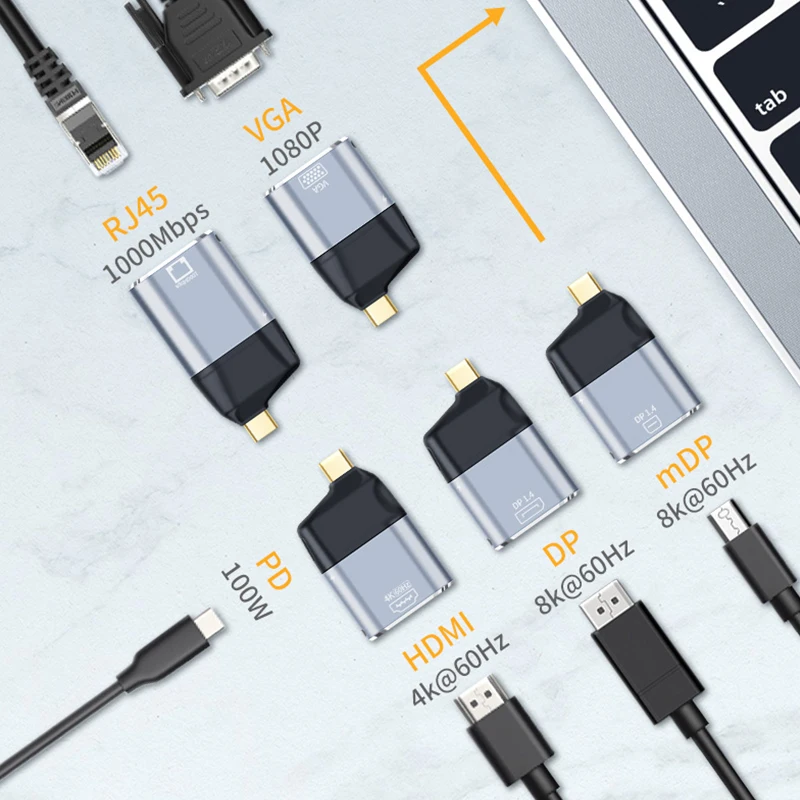 Переходник UHD 4K 60 Гц с Type-C на HDMI видеоконвертер совместимый с/VGA/DP/RJ45/Mini DP адаптер USB