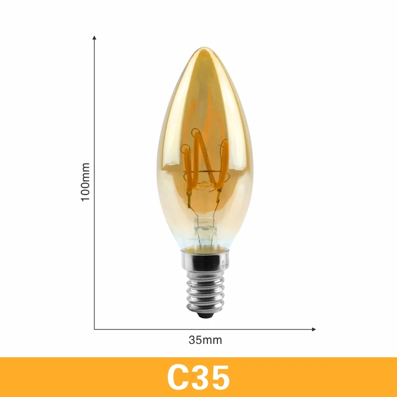 C35 Ретро Спираль светильник светодиодный ламп накаливания 220V A60 ST64 G125 G95 G80 T45 T185 затемнения 4 Вт 2200K Винтаж лампы для декоративный светильник Инж - Испускаемый цвет: C35
