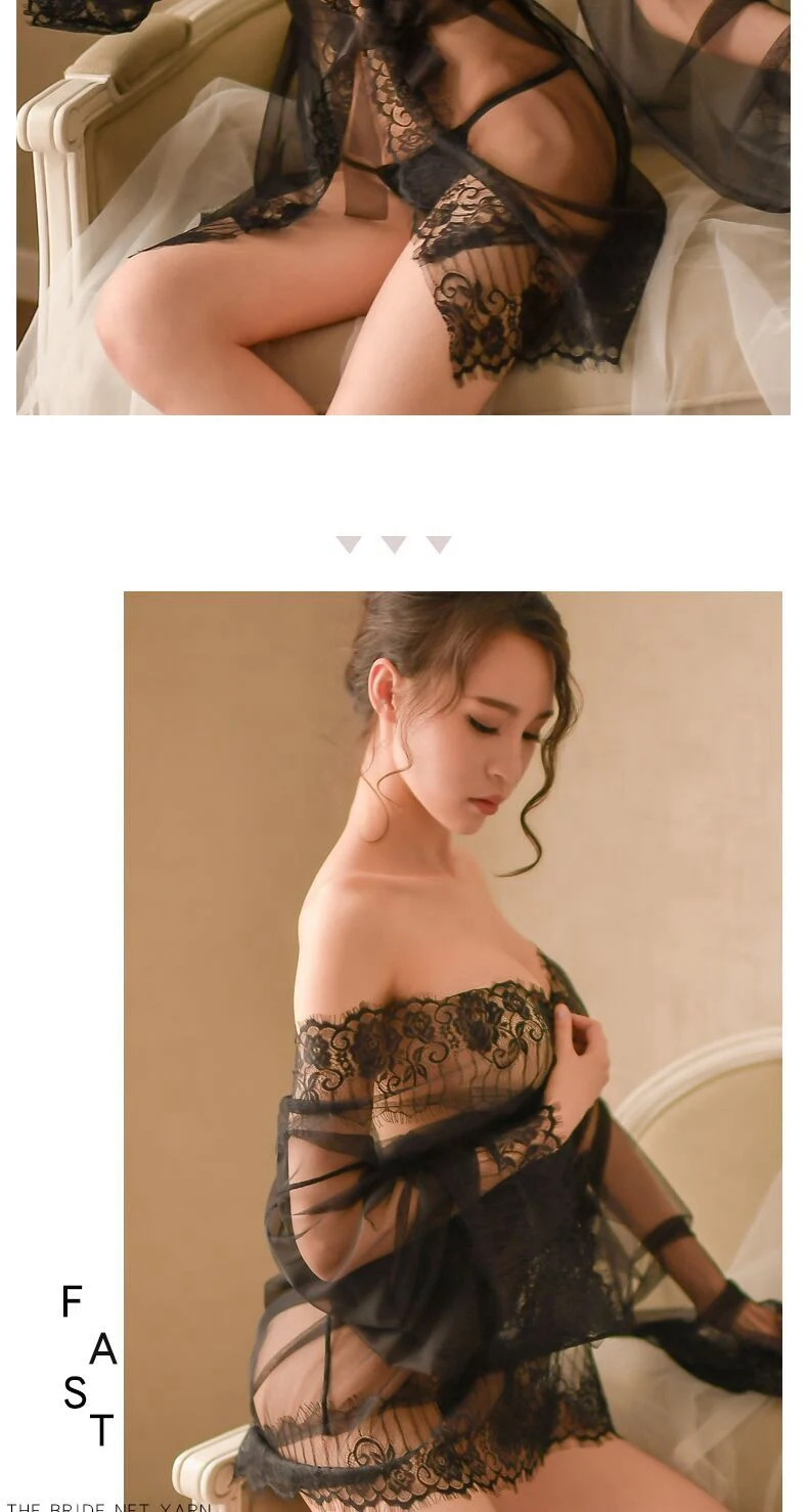 Одежда для невесты кружевной сексуальный банный халат Porno Женская одежда халат для невесты женские длинные халаты черный посмотрите на дешевое нижнее белье для женщин