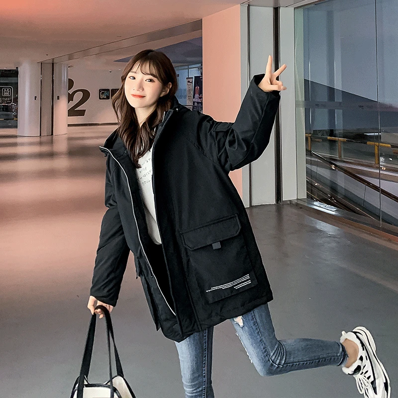 

New Parker work clothes casual women's cotton padded clothes in winter warm and thickened large pocket windproof women's jacket