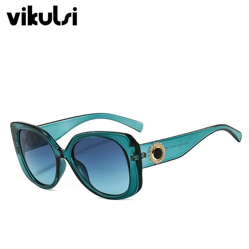 

Blue Vintage Oversized Shades Sunglasses Women Men Traveling Rhinestone Sun Glasses for Woman Square Glasses zonnebril dames