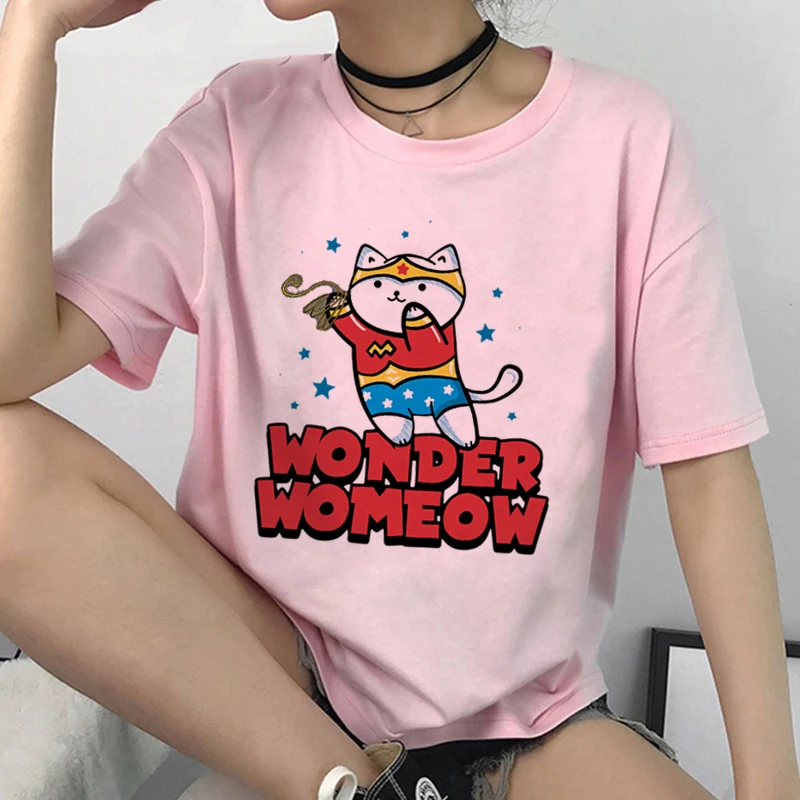 Harajuku Cat Graphic Kawaii Футболка женская Ullzang симпатичная Эстетическая футболка 90s