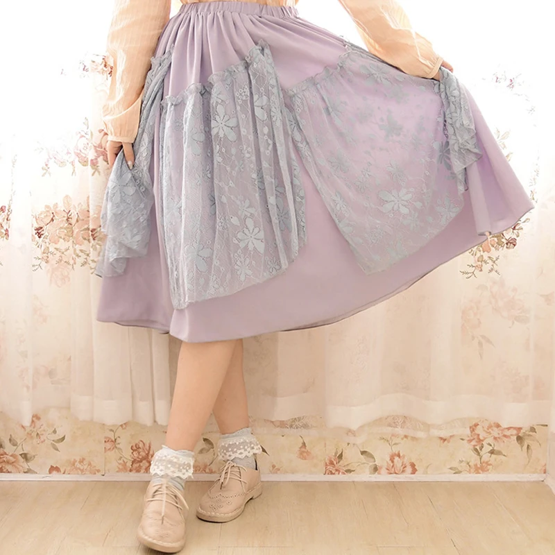 Японская мода Милая юбка в стиле девушки Мори Женская хлопковая пэчворк с