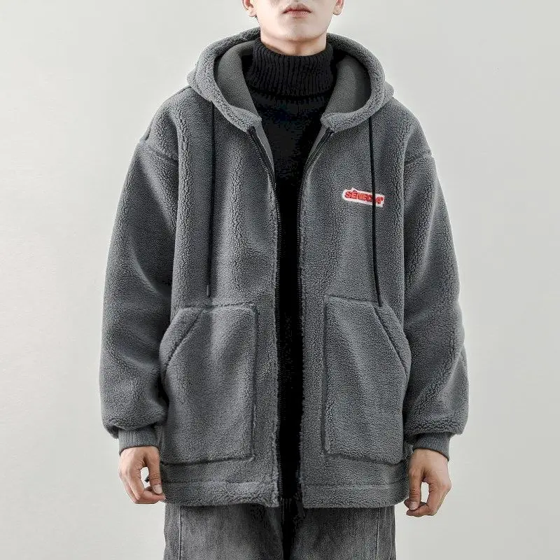 Куртка из овечьей шерсти с капюшоном искусственного меха мужские зимние куртки