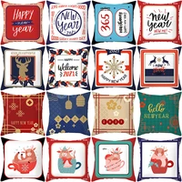 2021 happy new year red letter pillow case cartoon elk snowflake pillow bed sofa animation family decorative soft cushion covers