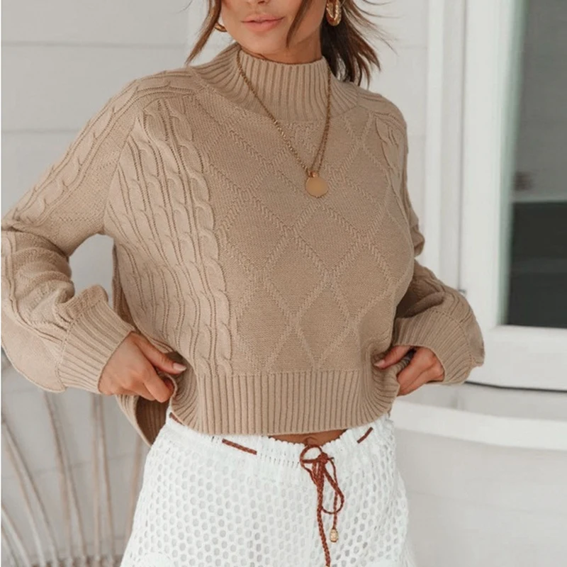 

Loose Sexy Versatile Round Neck Long-Sleeved Sweater Cable Flower Fashion Sweater Autumn and Winter