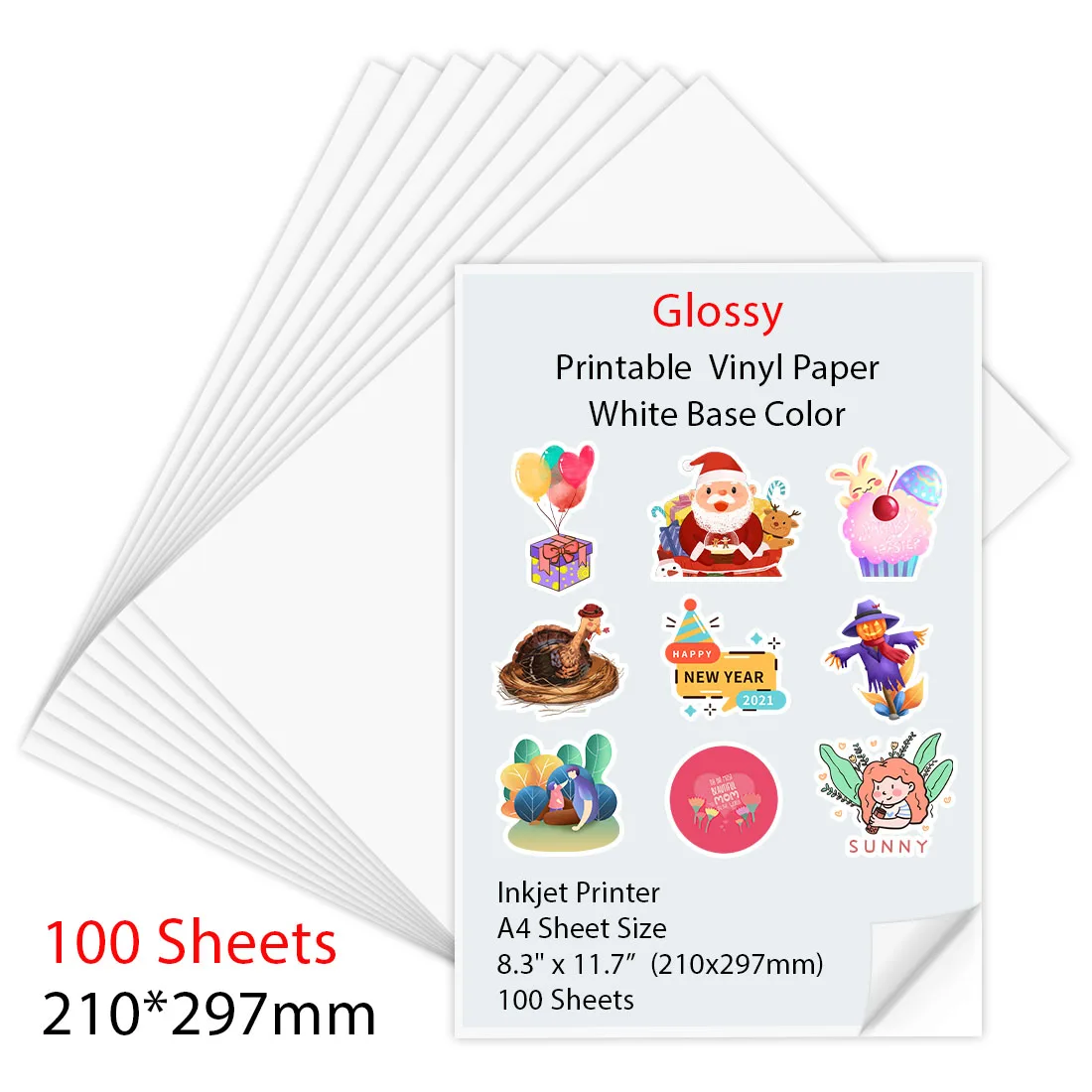 

10/30/50/100Sheets A4 Glossy Printable Vinyl Sticker Paper Inkjet Printer Paper 210*297mm Copy Paper for Inkjet printer DIY gift