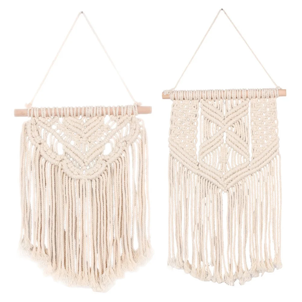 

2 Pcs Wall Tapestries Tassel Decorative Woven Decorations Creative Ornaments (Beige)