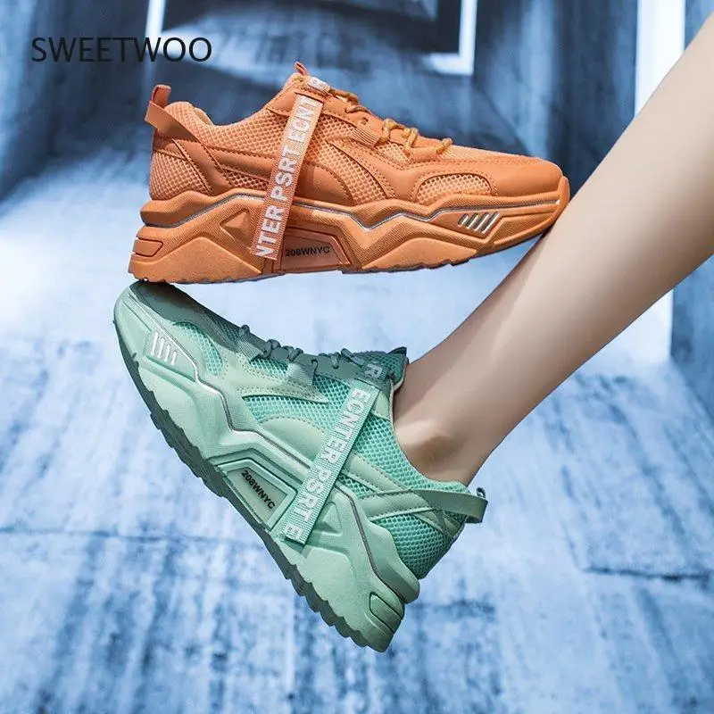 

Женские кроссовки на толстой подошве, повседневные дышащие кроссовки с круглым носком, Вулканизированная подошва, весна 2021