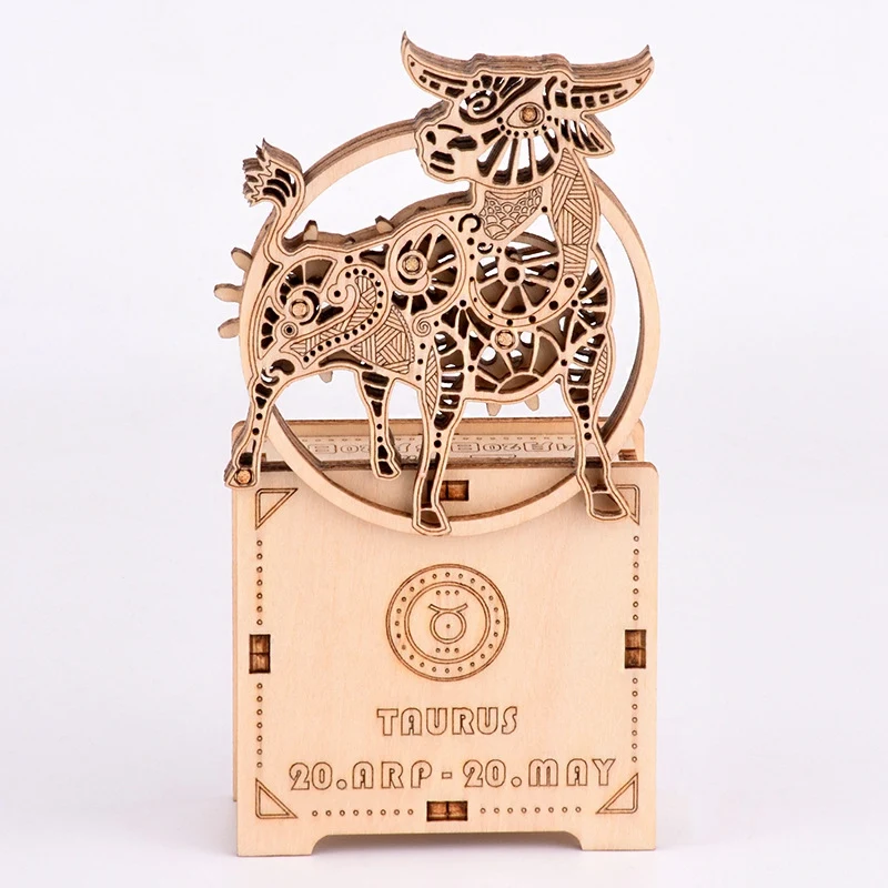 

Wooden Three-Dimensional Jigsaw Puzzle Hand-Assembled Taurus Model Toy Adult Diy Plug-In Building Blocks Music Box