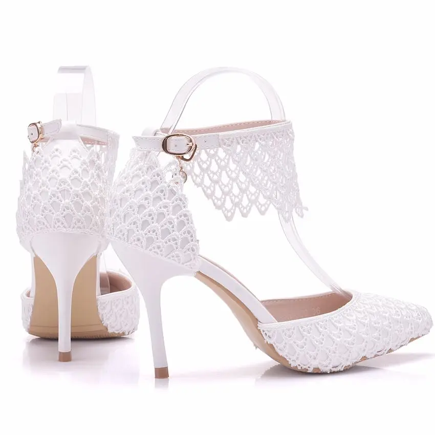Женские босоножки с кристаллами кружевные свадебные туфли вечерние