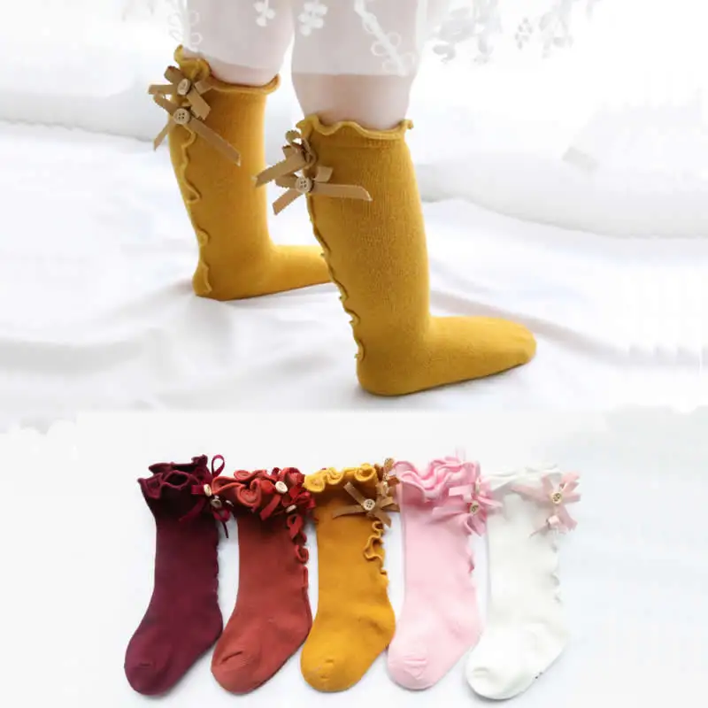 Весенне-осенние новые хлопковые носки детские для маленьких девочек с бантом