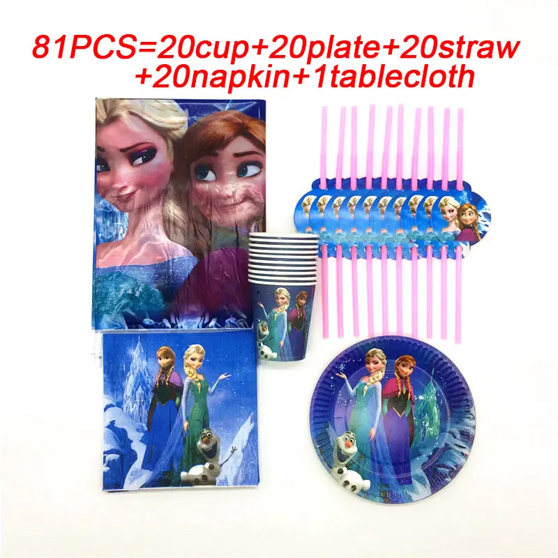 Disney Принцесса День Рождения Замороженные вечерние Эльза Принцесса Набор украшения вечерние принадлежности тарелка чашки баннер для детей декор для вечеринки в честь Дня Рождения