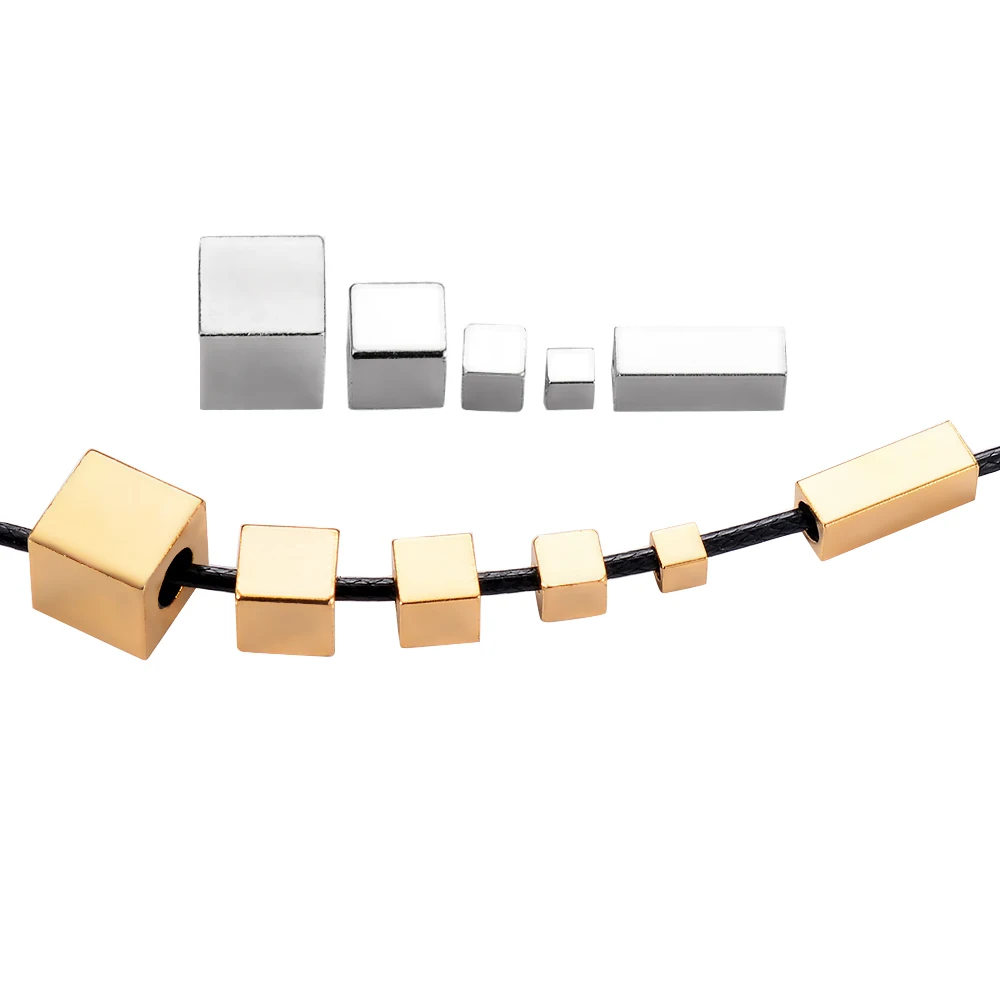 Бусины Из Нержавеющей Стали золотого и серебряного цвета Квадратные бусины
