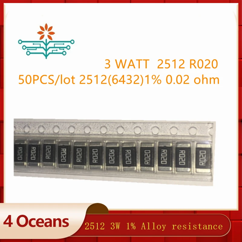 50 шт. 2512(6432 метрический) сопротивление сплава 3 Вт ± 1% Ом 20 м 0 02 R020 импульсный