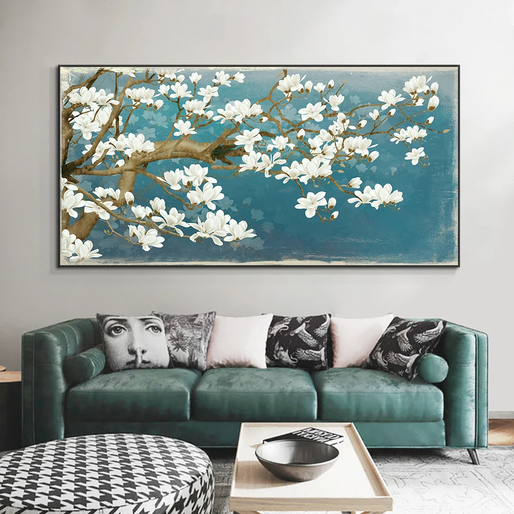 

White Blooming Flower Trees Canvas Painting Posters and Prints Large Size Wall Art Pictures for Home Living Room Decor No Frame