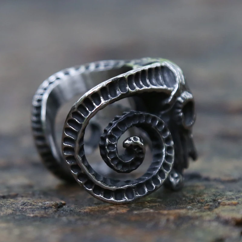 Domineering Retro Stainless Steel Satan Baphomet Goat Ring Cool Motorcycle Biker Adjustable Opening Men Animal Jewelry | Украшения и