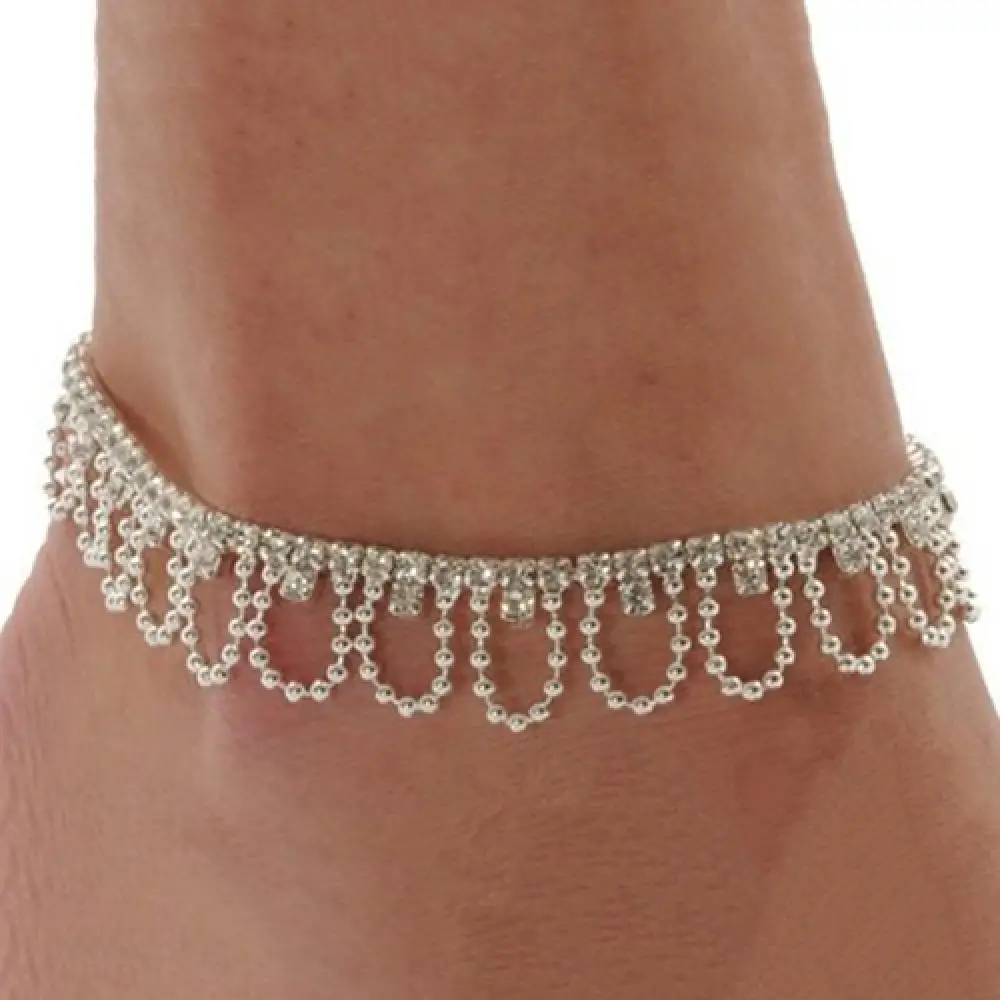 70% Hot Sell Crystal Rhinestone Charm Drop Ankle Chain Bracelet Wedding Summer Beach Jewelry