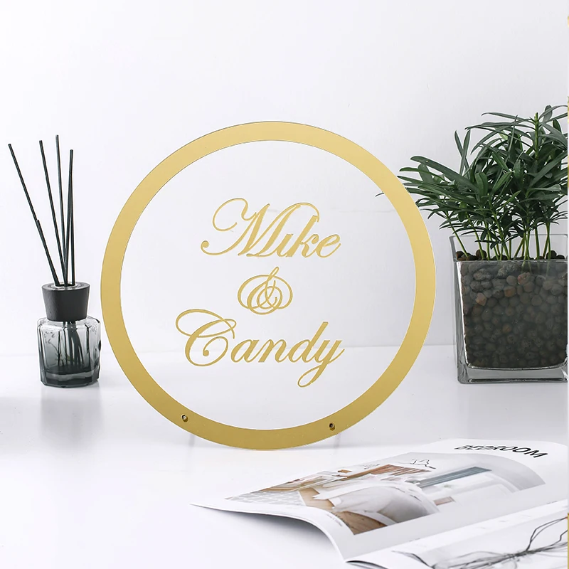 Круглый акриловый Свадебный знак приветствия с листовой монограммой