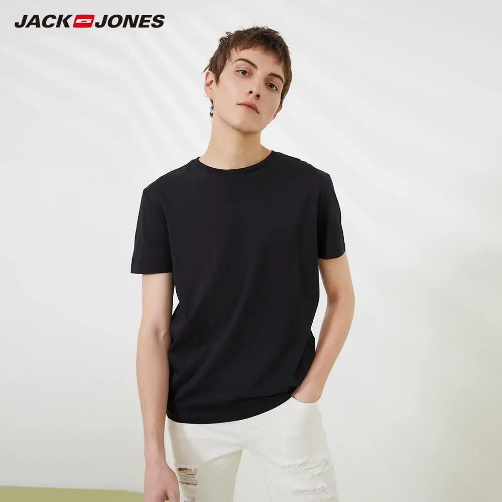 BLACK JackJones, Мужская хлопковая футболка, одноцветная, Ice Cool Touch, ткань, мужская, топ, модная футболка,, фирменная новинка, Мужская одежда, 220101546 - Цвет: BLACK