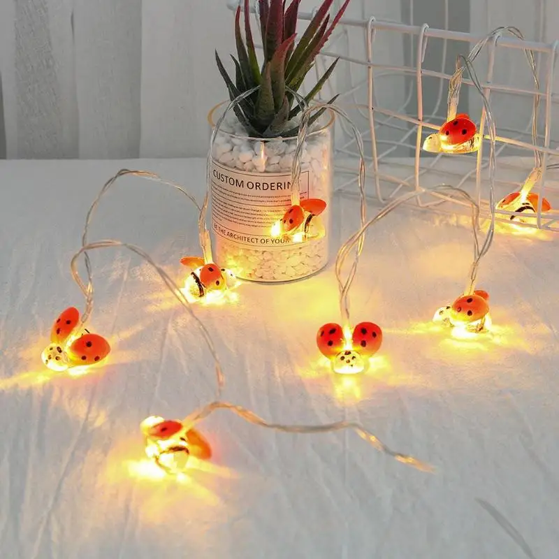Светодиодный гирлянды в форме божьей коровки 10 светодиодный водонепроницаемый