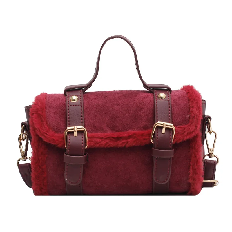 

Autumn and winter plush ladies shoulder bag new high-end female handbag PU multi-compartment messenger female small square bag