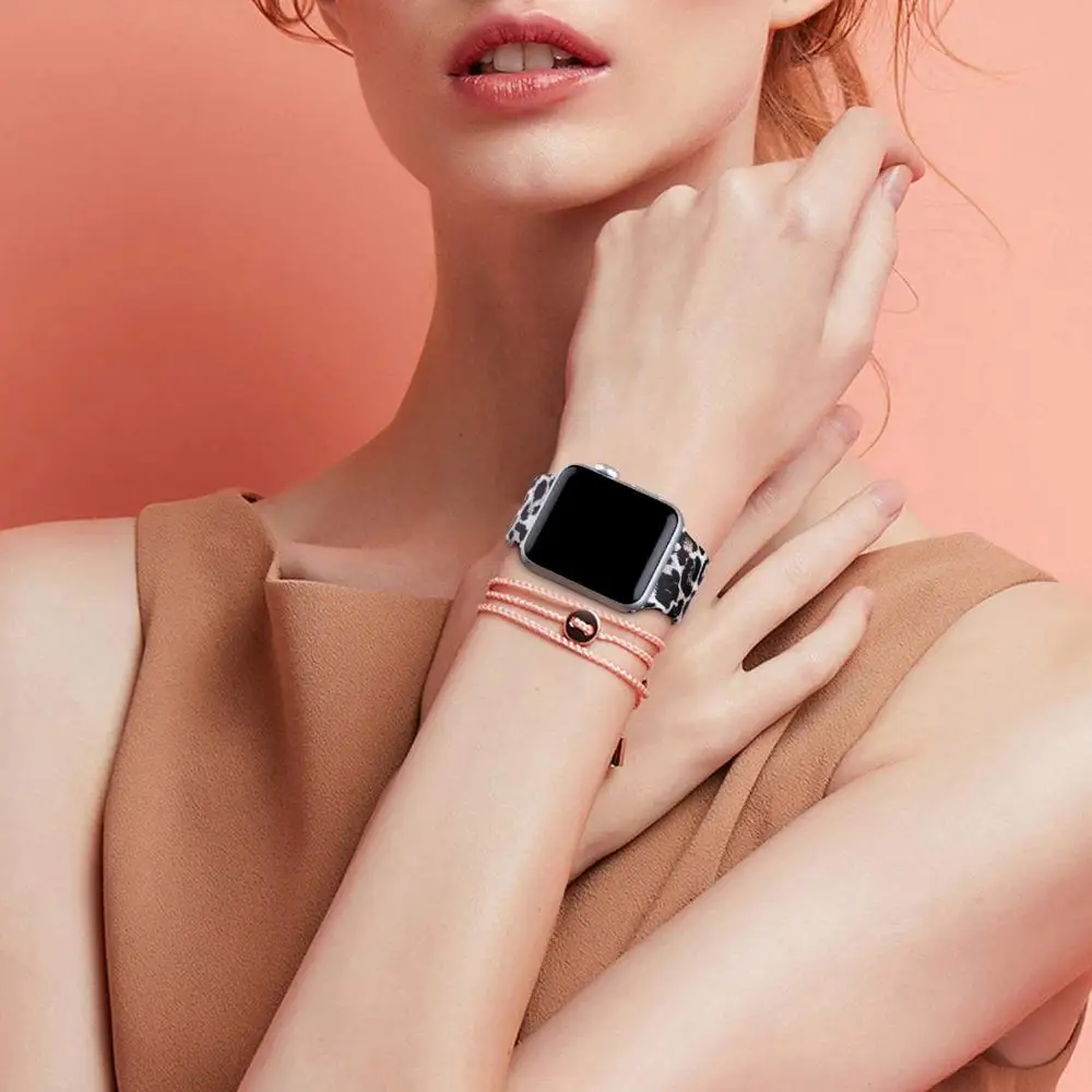 Ленты с цветами для Apple Watch 38 мм 40 42 44 Леопардовый силиконовый ремешок iWatch Series 5 4 3 2 |