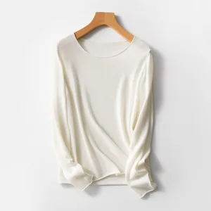 Женский шерстяной свитер, вязаный Топ с круглым вырезом, с закрученными краями, 100% шерсть