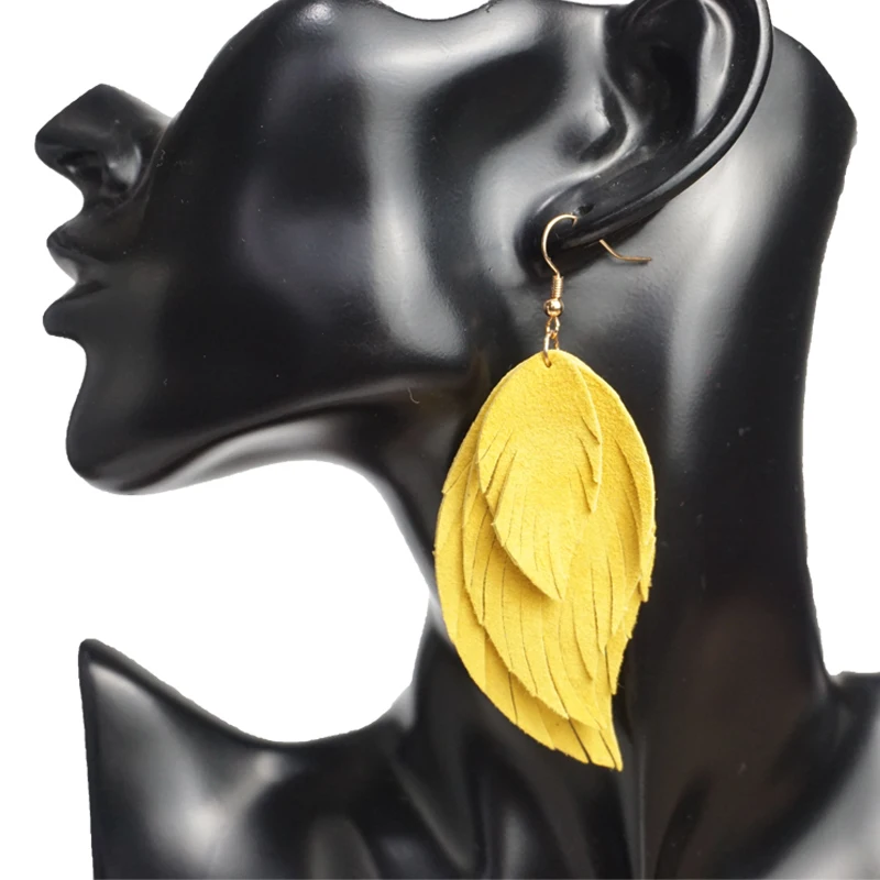 Женские трехслойные серьги Cpop из натуральной козьей кожи с натуральным пером