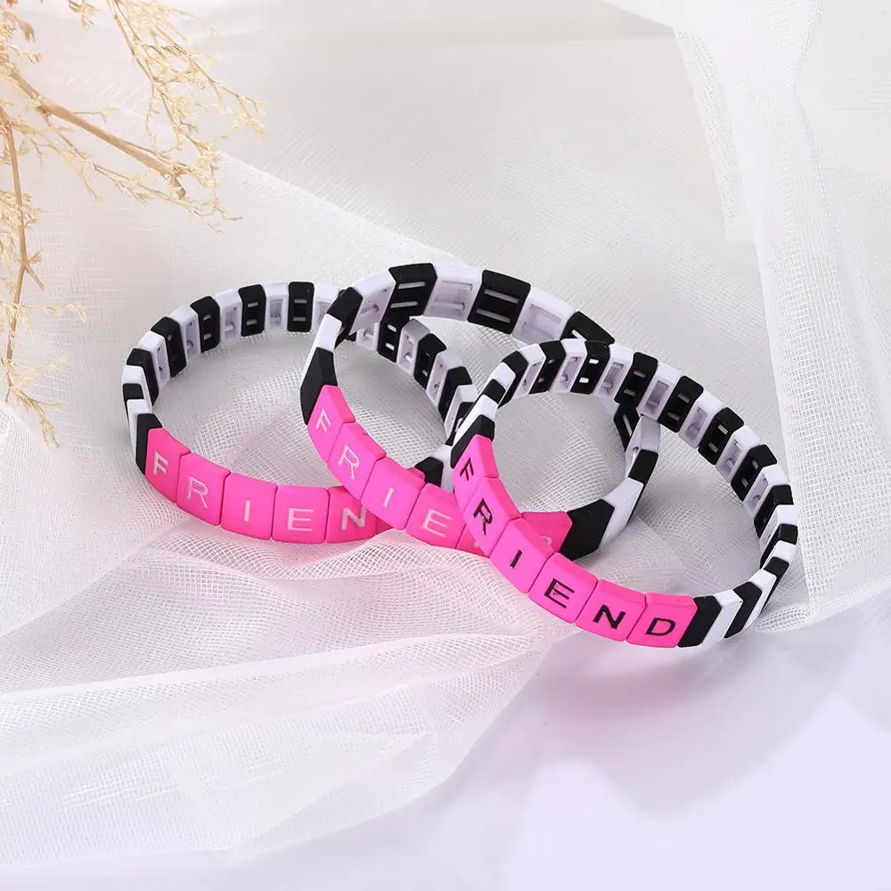 Skyrim Модный Эластичный браслет дружбы розовый белый черный богемный эмаль плитка
